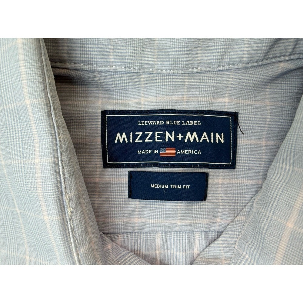 Mizzen + Main Shirt Mens Medium Trim Fit Check Leeward Blue Label Button Up - Picture 5 of 8